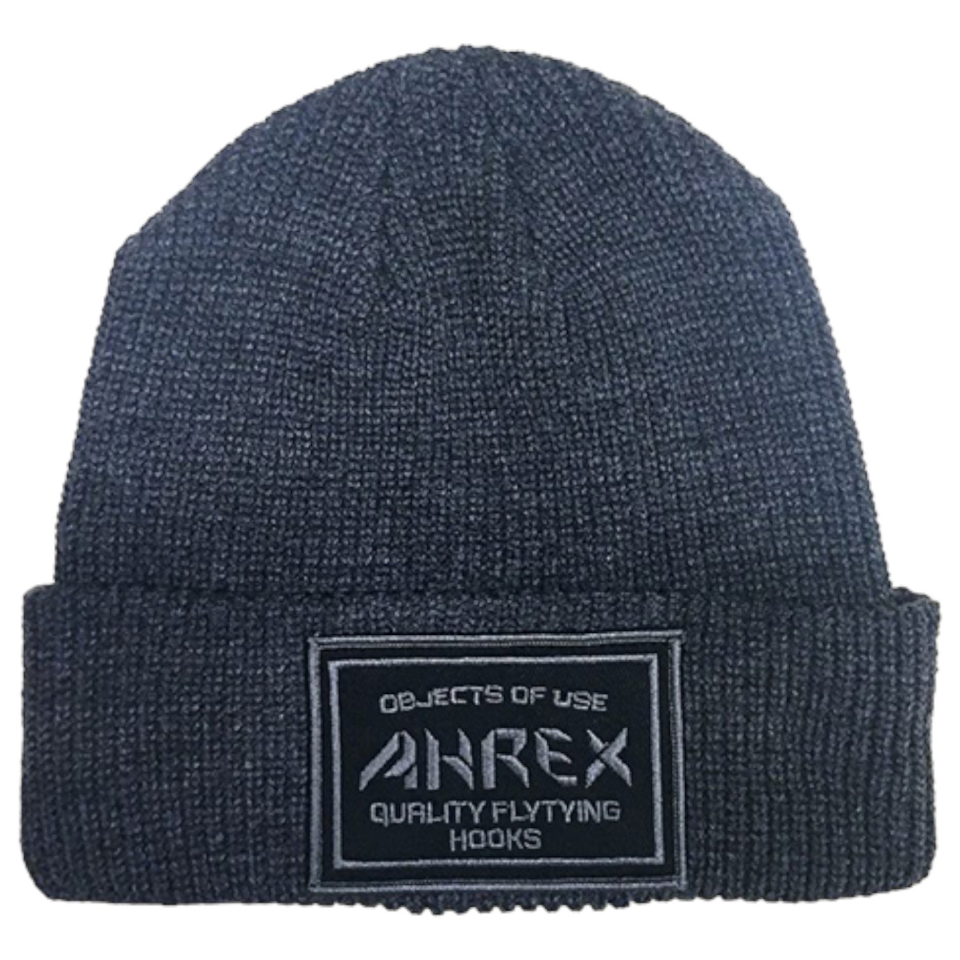 Ahrex Beanie Ribbed Knit Woven Patch Dark Grey